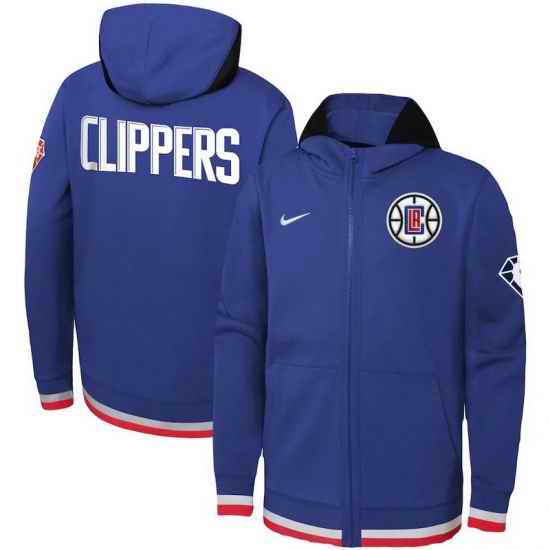 Men LA Clippers Nike Youth Logo Showtime Performance Full Zip Hoodie  Royal